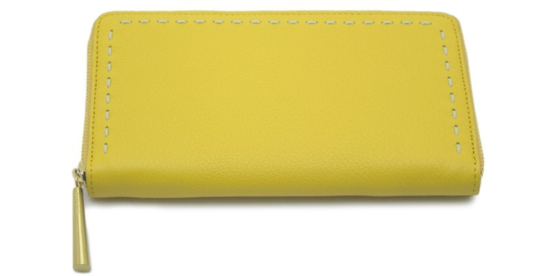 日本製できれいな定番の革の長財布 イエロー